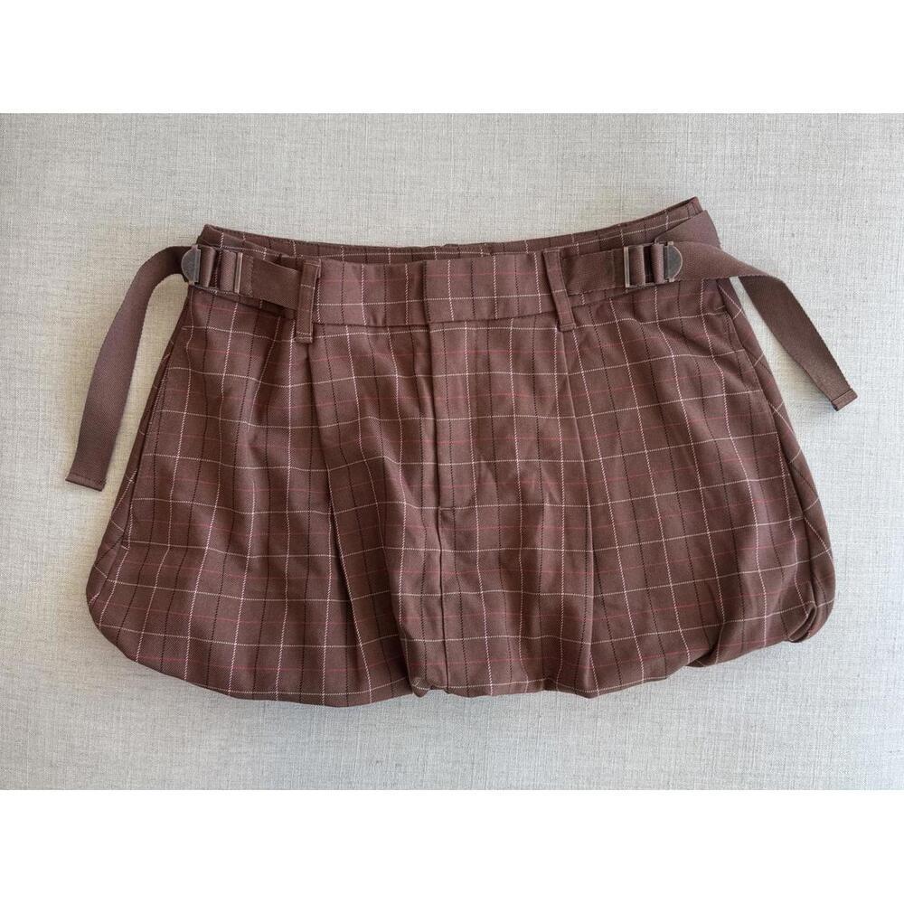 Free People Saturn Bubble Mini Skirt Brown Plaid Size 4 - Picture 2 of 5